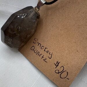 smoky quartz, natural stone necklace 2” pendant on 9” cord new